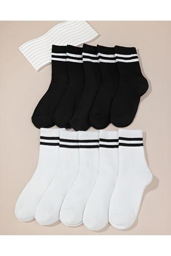 Ballet Unisex Beyaz Çizgili Kolej Çorap 10'Lu Paket (Pamuk)