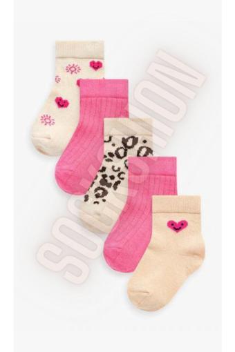 Sockshion Kız Çocuk Kalpli Ve Leopar Desenli Renkli Çorap Seti 5'Li Paket