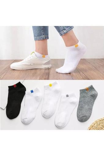Siriusnight 5'Li Unisex Lastik Kare Desenli Beyaz Patik Bilek Çorap Seti