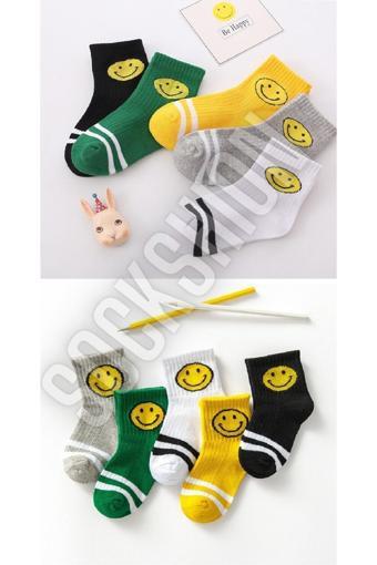 Sockshion Çocuk Emoji Desenli Çok Renkli Uzun Çorap Seti 5'Li Paket