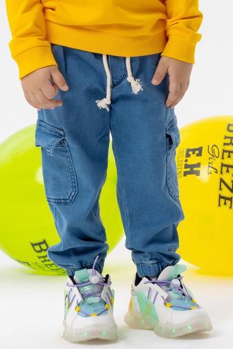 Breeze Girls & Boys Erkek Çocuk Kot Pantolon Beli Paçası Lastikli Kargo Cepli 1-4 Yaş, Mavi