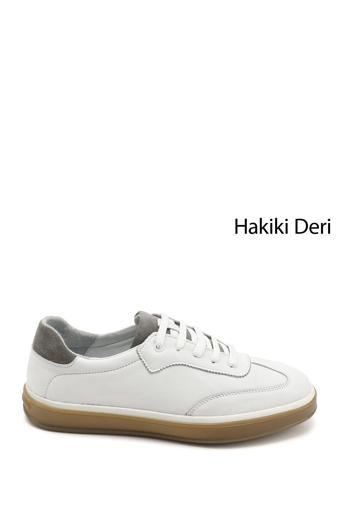 Erkek Beyaz Bağcıklı Hakiki Deri Comfort Sneaker