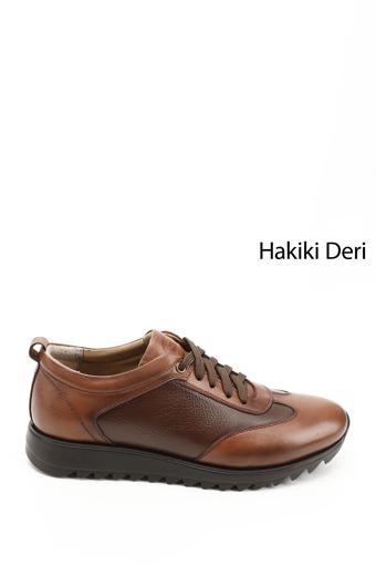 Erkek Taba Hakiki Deri Bağcıklı Sneaker