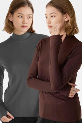 Vodens Kadın Kahve Antrasit 2'Li Parmak Detaylı Ultra Soft Body
