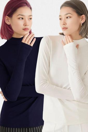 Vodens Kadın Lacivert Beyaz 2'Li Parmak Detaylı Ultra Soft Body