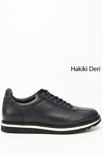 Erkek Lacivert Antik Bağcıklı Hakiki Deri Comfort Sneaker