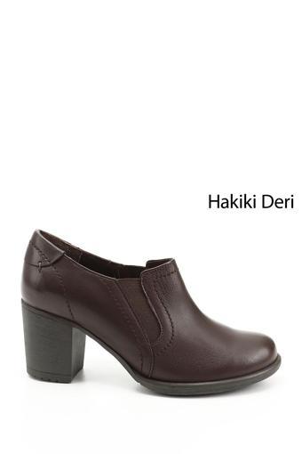 Kadın Kahve Antik Orta Kalın Topuklu Hakiki Deri Ayakkabı