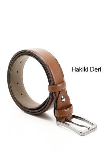 Erkek Taba Antik Hakiki Deri 3,5 Cm Klasik Kemer