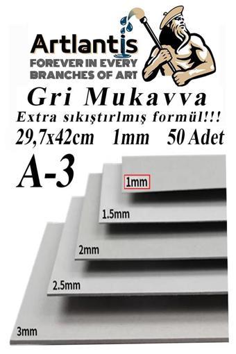 A3 Mukavva Gri 1.0mm 50 Adet 1 Paket 29.7x42 cm A-3 Mukavva 1,0 mm Kalınlığında A-3 Mukavva