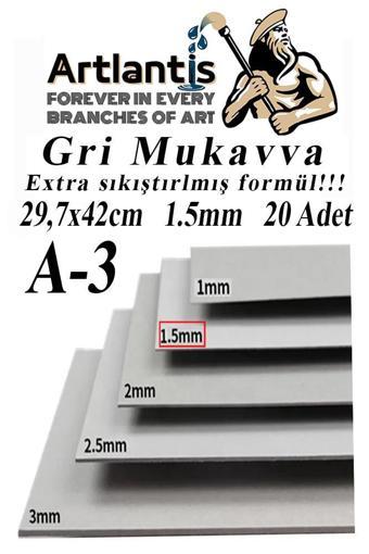 A3 Mukavva Gri 1.5 mm 20 Adet 1 Paket 29.7x42 cm A-3 Mukavva 1,5 mm Kalınlığında A-3 Mukavva