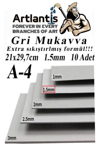 A4 Mukavva Gri 1.5 mm 10 Adet 1 Paket 21x29,7 cm A-4 Mukavva 1,5 mm Kalınlığında A-4 Mukavva