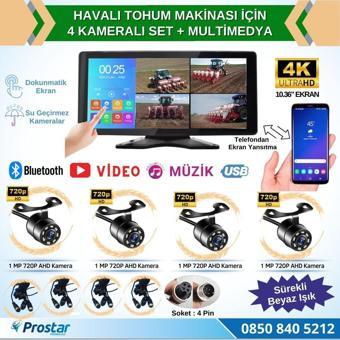 Mibzer için 10.36 inç Dokunmatik Ekranlı 4 Kameralı AHD 720P Beyaz Işık Kameralı Havalı Kamera Seti