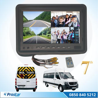 Okul ve Servis Taşıtları için Dörde Bölünebilen 7 inç Quad Monitör