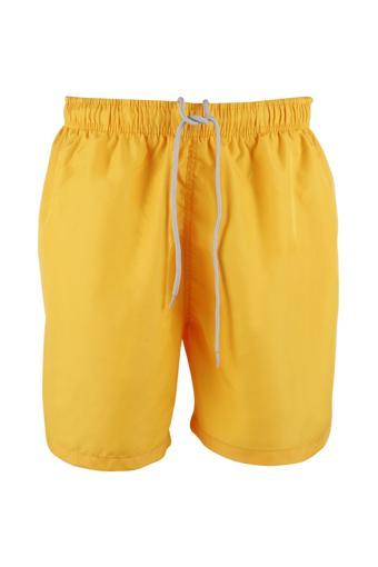 Erkek Deniz Şortu 3 Cepli Pamuklu Polyester Su Yitici Tahriş Etmeyen Astar Sarı