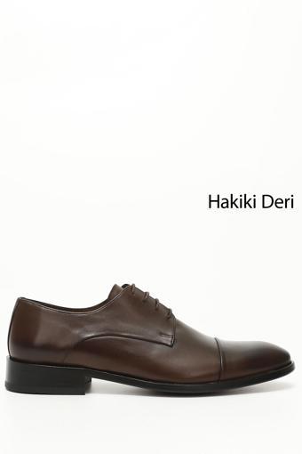 Erkek Kahve Antik Bağcıklı Kösele Taban Hakiki Deri Klasik Ayakkabı