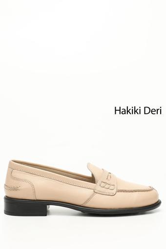 Kadın Ten Hakiki Deri Loafer Ayakkabı