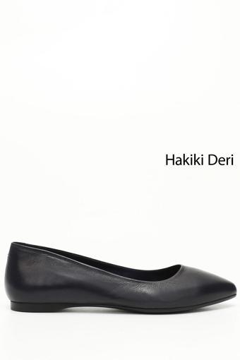 Kadın Lacivert Antik Sivri Burun Düz Taban Hakiki Deri Babet