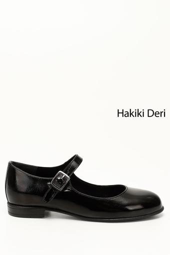 Kadın Siyah Rugan Bilek Bağlı Mary Jane Hakiki Deri Babet