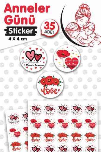 Anneler Günü Sticker Etiket 4cm 35 adet Anneler Günü Hediye Etiketi -T1223