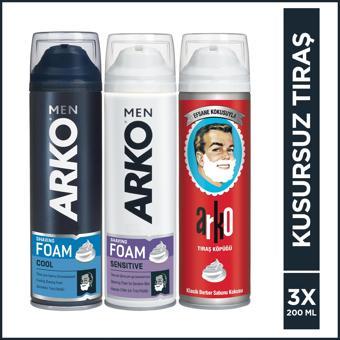 Arko Men Cool + Sensitive + Efsane Tıraş Köpüğü 3x200 Ml