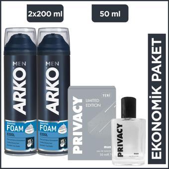 Arko Men Cool Tıraş Köpüğü 2x200 Ml + Privacy Men Limited Edition Edt Parfüm 50 Ml
