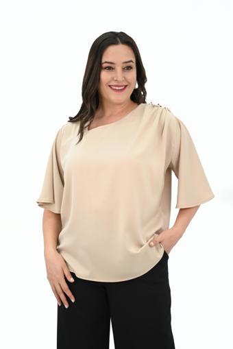 Kadın Büyük Beden Metal Düğme Detaylı Bluz 1862-25