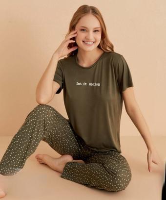 Mihra Kadın Bisiklet Yaka MİLAN Likralı Kısa Kol Pijama Takımı 50107H - 1 Adet