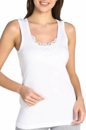 6 lı Paket Sedef Yıldız Bayan Geniş Askılı Güpürlü Atlet Beyaz 1019