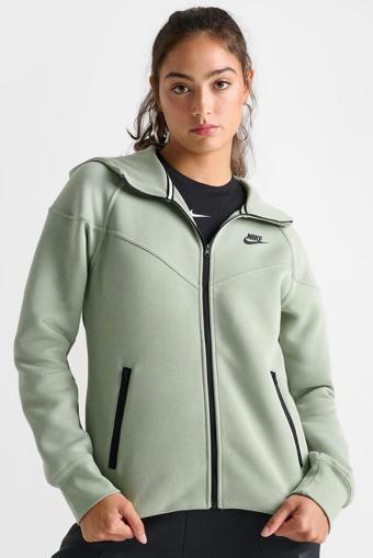 Nike Sportswear Tech Fleece Full Zip Hoodie Dark Heather Black Kadın Kapüşonlu Sweatshirt Su Yeşili