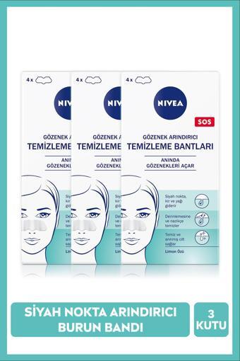 Nıvea Siyah Nokta Temizleyici Burun T-Bant, Gözenek Arındırıcı, Gözenek Açıcı, Limon Özü, X3 Paket 4 Adet