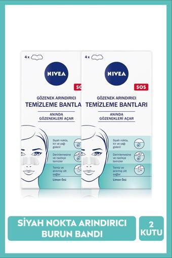 Nıvea Siyah Nokta Temizleyici Burun T-Bant, Gözenek Arındırıcı, Gözenek Açıcı, Limon Özü, X2 Paket 4 Adet