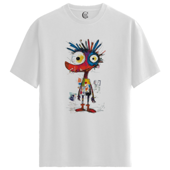 Color Luxe Crazy Art - %100 Pamuklu Erkek Beyaz Tişört - Premium Quality
