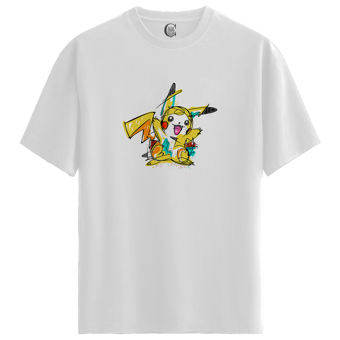 Color Luxe Pikachu Spark - %100 Pamuklu Erkek Beyaz Tişört - Premium Quality