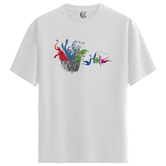 Color Luxe Splash Happy - %100 Pamuklu Erkek Beyaz Tişört - Premium Quality