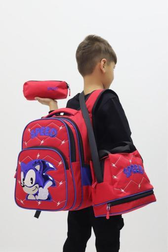 Kirpi Sonic Erkek Çocuk 3’lü Okul Çanta Seti Özel Tasarım Sırt Çantası Beslenme Çantası Kalemlik