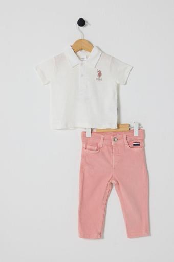 U.S.POLO KIZ BEBEK 2Lİ KISA KOL T-SHIRT TAKIM Beyaz