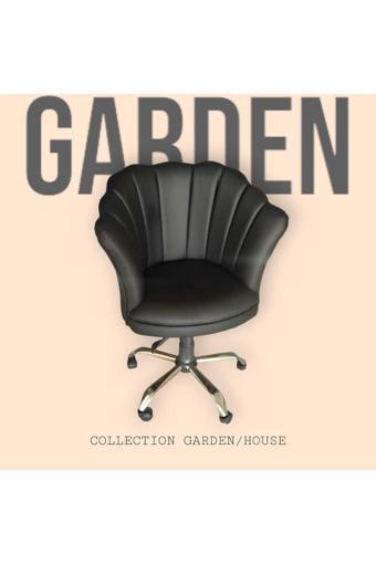 Garden House Papatya Patron Koltuğu Siyah Deri Ofis Koltuk Bekleme Koltuğu Çalışma Masa Sandalyesi Berjer