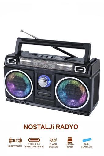 Nostalji Radyo RGB Işıklı 10W Gücünde Kaliteli Yüksek Sesli Çift Hoparlör