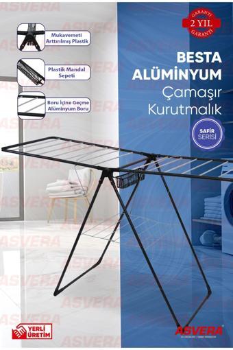 Safir Serisi - Besta Yarı Alüminyum Çamaşır Kurutmalık - Sepetli Çamaşır Kurutma Askısı