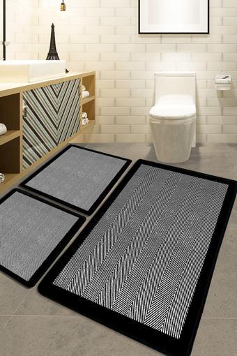 3’lü Banyo Paspas Takımı Kaymaz Tabanlı Yıkanabilir Siyah B1255