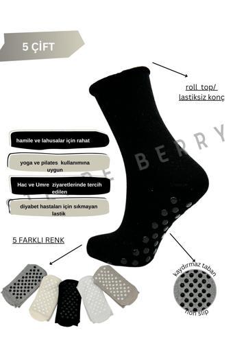 Steppe Berry 5'Li Çok Renkli Lastiksiz Kaydırmaz Taban Hac Umre Tavaf Çorabı