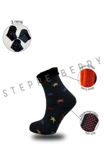 Steppe Berry 3'Lü Kadın Havlu Yıldız Desen Pilates Yoga Çorabı