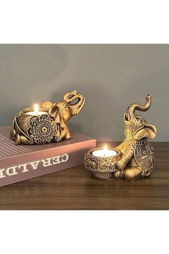 Taşdevri Life 2 Li Dekoratif Fil Mumluk Tealight Mumluk Altın Yaldızlı