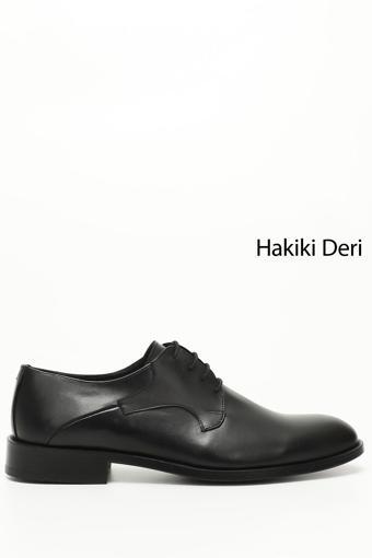 Erkek Kömür Baskılı Kösele Taban Hakiki Deri Klasik Ayakkabı