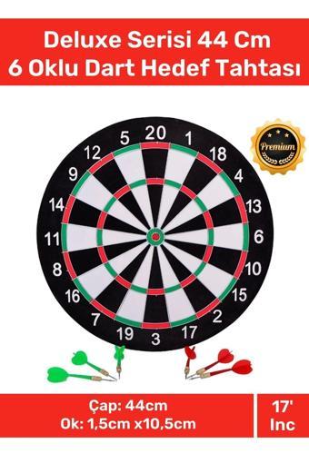 Deluxe Seri Kaliteli 17' Her Yaş Için Iç Dış 44 Cm Kız Erkek Çocuk 6 Ok Dart Ahşap Hedef Tahtası