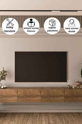 Dewoody 240 Cm Duvara Montajlanabilir Düşer Kapaklı Bölmeli Tv Ünitesi