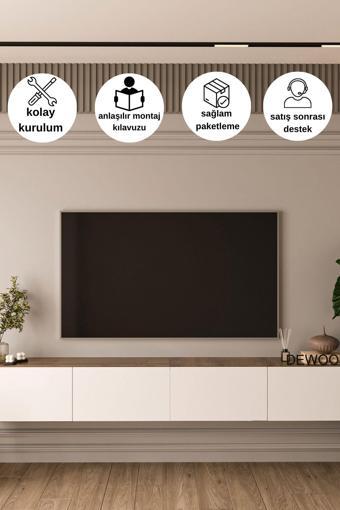 Dewoody 240 Cm Duvara Montajlanabilir Düşer Kapaklı Bölmeli Tv Ünitesi