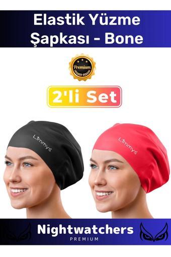Deluxe Su Geçirmez Sızdırmaz Renkli Silikon Yüzücü Havuz Deniz Bone Elastik Yüzme Şapkası 2'li Set