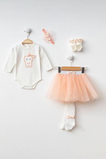 Petite Ponpon Babykız Bebek Doğum Günü Parti Kıyafeti Somon Tütü Etek Diş Buğdayı