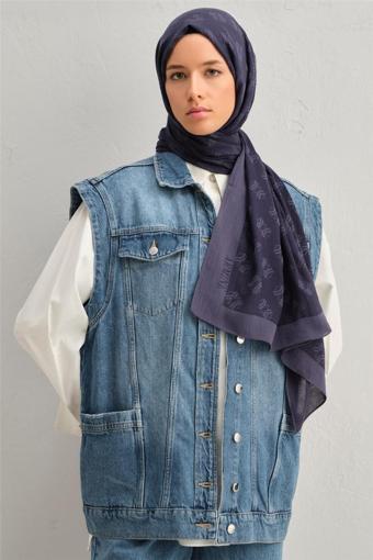 Armine Tensel-İpek Şal - A Logo Desen - Bfatn1 - 3293 - Lacivert